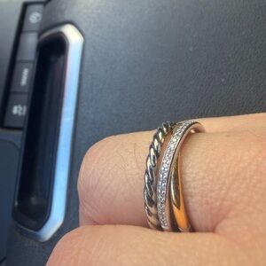 David Yurman Silver and Gold crossover and diamond ring